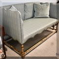F55. Blue upholstered daybed with nailhead trim. 39"h x 66"w x 34"d  